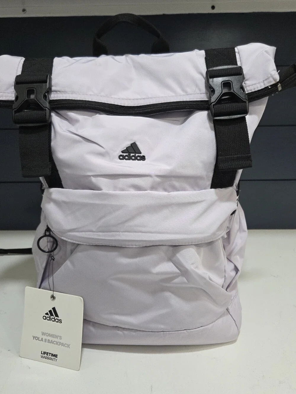 Adidas YOLA II Backpack Training Bag Lavender Roll-Top Backpack NWT - Picture 2 of 11